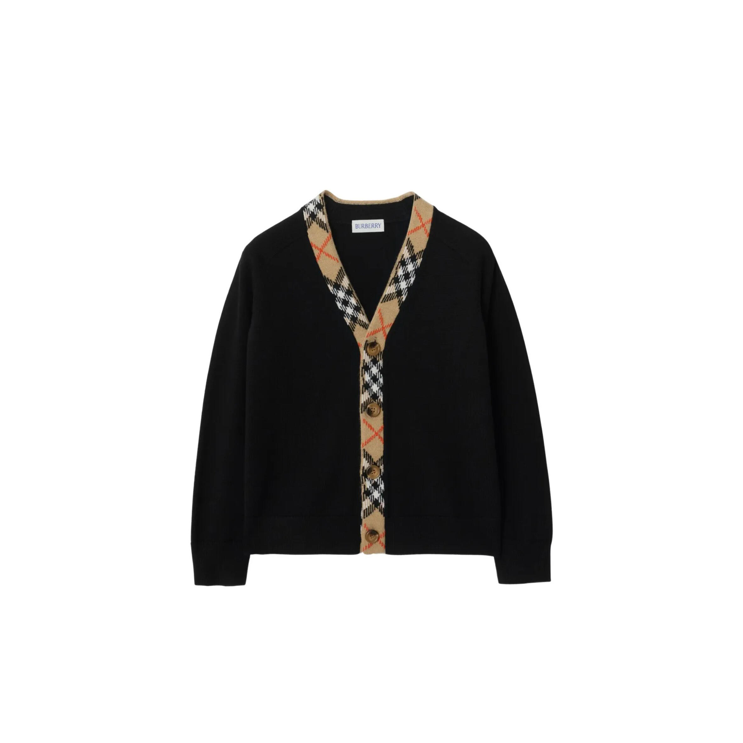 Bv*b*rry checkered trim wool cardigan